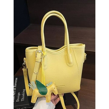 時尚簡約風荔枝紋質感手提水桶包包韓版休閑通勤百搭純色斜挎女包