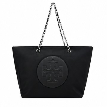 TORY BURCH ELLA 經典立體LOGO鏈帶托特包(黑)