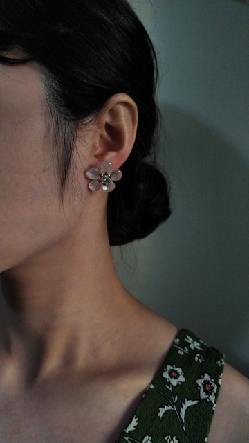 古典水滴花耳環 - 天然石