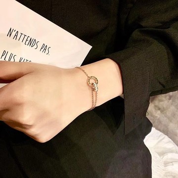 雙環鑲鑽手鍊《台灣現貨》鈦鋼手鍊 手鏈 女手鍊 女手鏈 經典 百搭 簡單好看 手環