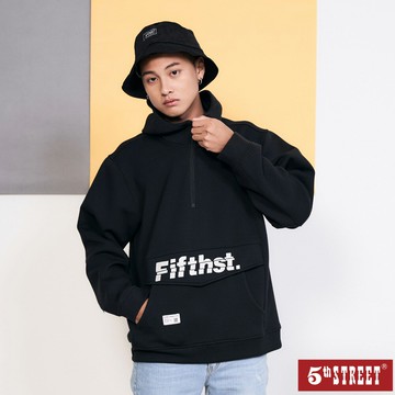 男裝 半開襟連帽T恤-黑色 (560892) 【5th STREET】【APP下單享4%回饋】 最高折426