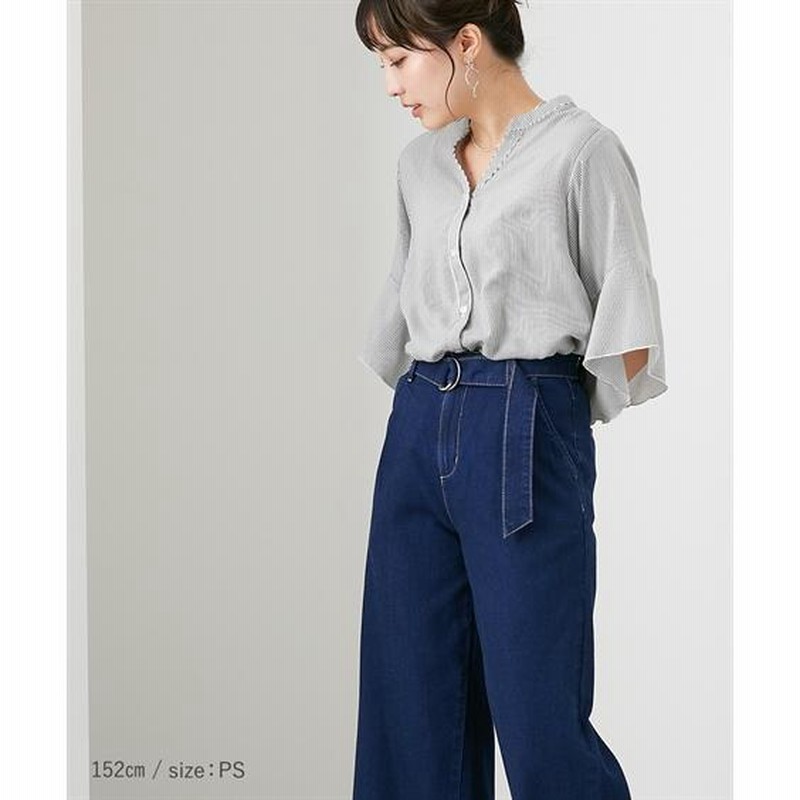 パンツ ワイド 小さいサイズ レディース Dカン共布 ベルト付 き