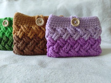 雙色斜條紋卡包 藍芽耳機收納包  小零錢包