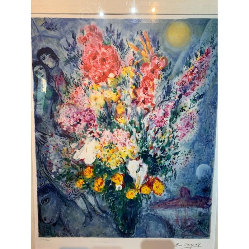 中古 マルク シャガール 「ブーケ ドゥ フルール」天に捧げる花束 マルク・シャガール Marc Chagall「天に捧げる花束」 リトグラフ 刷り込みサイン  額装 316/… | LINEブランドカタログ