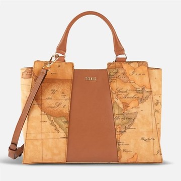 Alviero Martini 義大利地圖包 拉鍊手提側揹包31cm-地圖黃