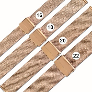 Watchband / 16.18.20.22mm / 各品牌通用 快拆型 金蔥感 米蘭編織不鏽鋼錶帶 玫瑰金色 ＃863-04XWD-RG