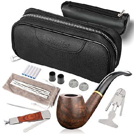 Scotte Luxury Tobacco Smoking Pipe Set,Leather Tobacco Pipe Pouch Wood Pipe Accessories(Redwood Scraper Stand Filter Element Filter Ball Small Bag Box