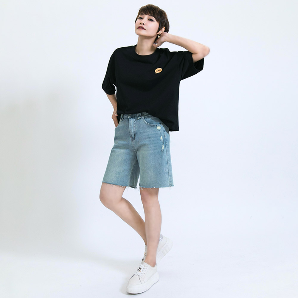 【BYEBYE SALE結帳$490起】不收邊刷破牛仔短褲 藍 (B2230C-004)