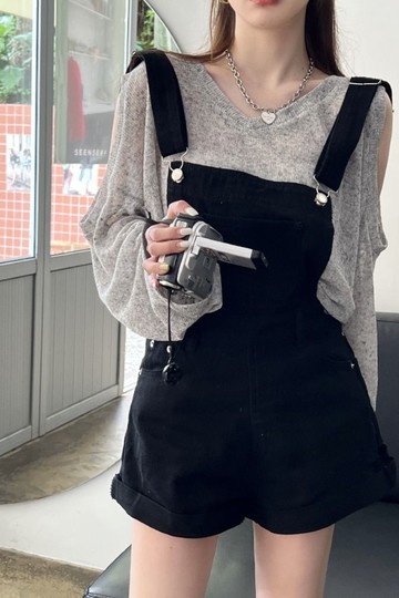 Chubchic~ 齡氣質設計感牛仔背帶短褲女夏季大碼胖mm小個子洋氣顯瘦連體褲