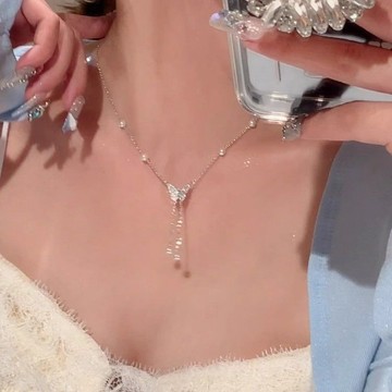 限時特賣🔥 【1700人好評】S925純銀蝴蝶珍珠流蘇項鏈女ins風溫柔精緻百搭衛衣毛衣鏈鎖骨鏈
