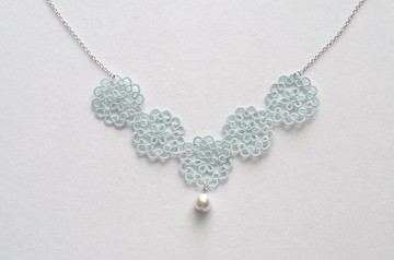 Tatting蕾絲與棉珠項鍊・雨藍