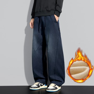 復古垂墜流線牛仔彎刀褲 / 加絨版 / 男女適穿 / 3色 / M-3XL / 大尺碼【QTJBYF645】