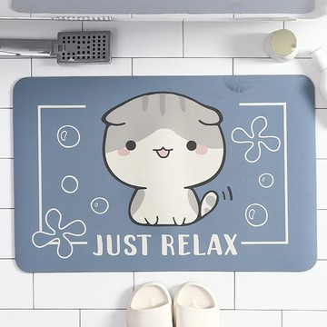 矽藻土軟地墊 Set 2個 腳感舒適 易於摺疊收納 硅藻泥與乳膠發泡層 吸水迅速 保持乾爽 清潔方便 輕鬆打理  60 x 40cm  藍底摺耳貓  1組