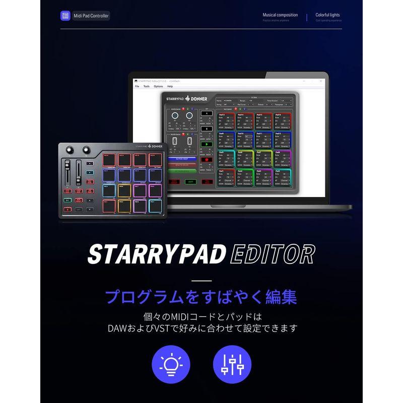 Donner MIDIコントローラー 16パッド USB Type-c 音楽制作 バックライト付き 日本語取扱説明書 STARRYPAD