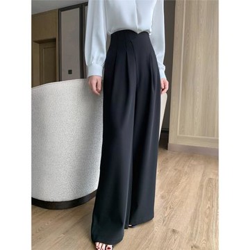 SUSUS黑色高腰休閑褲女秋冬2025新款直筒闊腿百搭顯瘦西裝長褲子