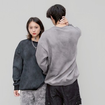 【AMERO】男裝 女裝  長袖圓領大學T 內刷絨 小抓破 情侶裝