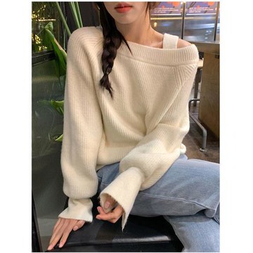 早春設計感露肩寬松甜美上衣2025秋冬溫柔氣質韓版單肩帶針織毛衣