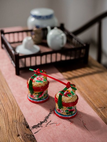 迷你手繪春盛茶席家居擺件竹籃手工竹編籃子花籃潮州傳統竹藝擺件