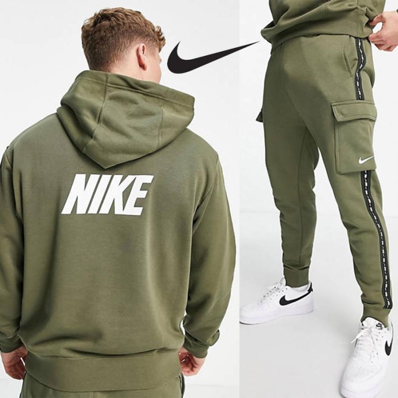 ナイキ NIKE 上下セット セットアップ パーカー ジョガーパンツ サイドライン Repeat taping fleece hoodie カーキ  KHAKI トラックパンツ 人気 メンズ ユニセッ | LINEブランドカタログ