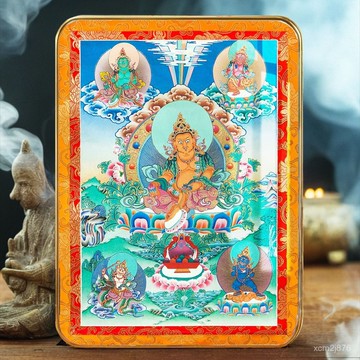 🙏🏻紫南宮過爐 開光🔥五方五路財神擺臺唐卡相框高清水晶擺臺家用掛畵黃財神畵像木版畵 A9SA