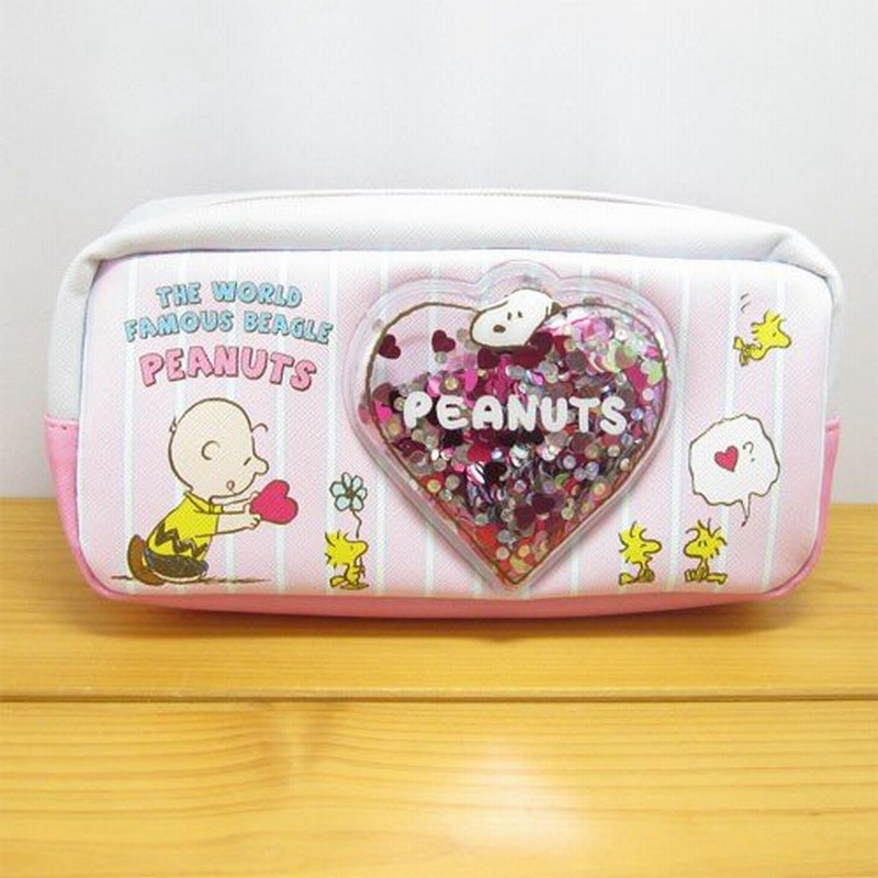 ピーナッツ スヌーピー スクエアポーチ ウェルダースパンコール入り ハート Peanuts Snoopy 筆箱 ペンポーチ ペンケース かわいい おしゃれ グッズ 通販 Lineポイント最大get Lineショッピング