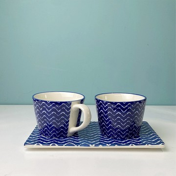 好憩HORCHILL 北歐風 藍紋杯2件組含盤