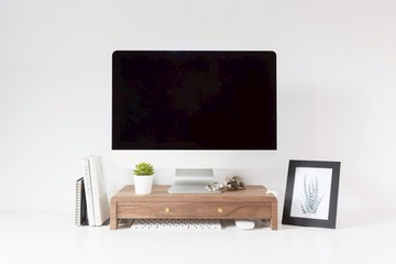 【台灣製造】小清新螢幕架 - 直面抽屜款 - 胡桃木∣尺寸可訂製