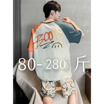 睡衣男士夏季短袖純棉薄款青少年全棉休閑特大碼280斤家居服套裝