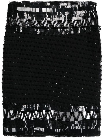 Alberta Ferretti - Ricamato tulle beaded miniskirt - women - Polyamide/Acetate/Silk/Spandex/Elastane/glass/Acrylic/Polyester/Cotton - 40 - Black