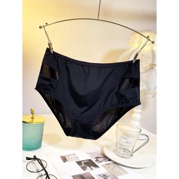 黑色內褲女冰絲薄款性感鏤空中腰收腹大碼胖mm抑菌純棉襠三角底褲