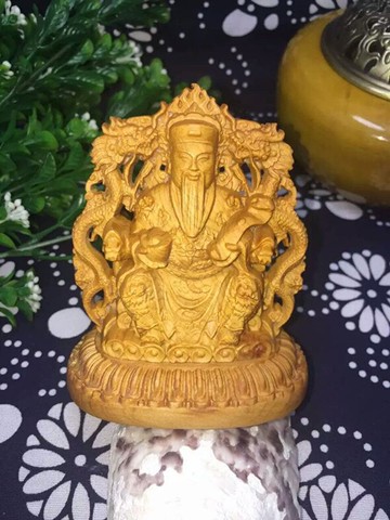 崖柏汽車擺件木質雙面立體雕刻崖柏觀自在觀音關公財神招財雕像1入