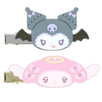 小禮堂 Sanrio 三麗鷗 x 粧美堂 壓克力造型髮夾2入組 (緞帶 天使與惡魔) 美樂蒂 酷洛米