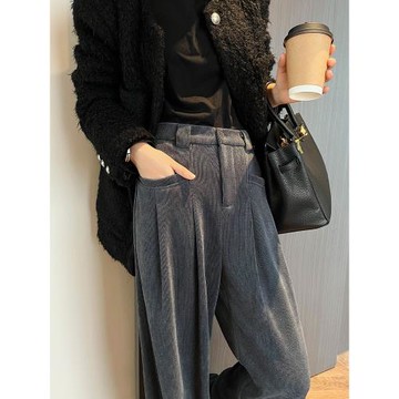 燈芯絨闊腿褲女秋冬2024新款高腰垂墜感條絨直筒拖地歐棉絨雪尼爾