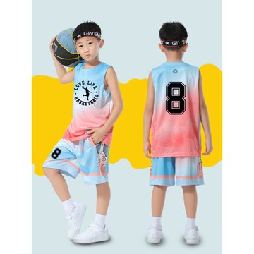 兒童籃球服套裝男童夏季速干藍桔色球衣籃球男孩藍球運動衣服一套