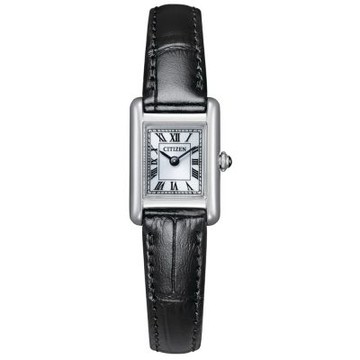 CITIZEN 星辰  限量 光動能復古方形錶-銀x黑色皮帶-女錶(EG2790-12A)17.3x24.5mm
