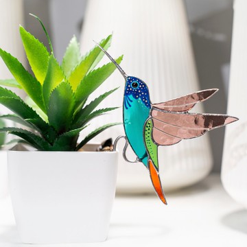 彩繪玻璃蜂鳥捕日鳥罐裝飾 愛鳥禮品 花園