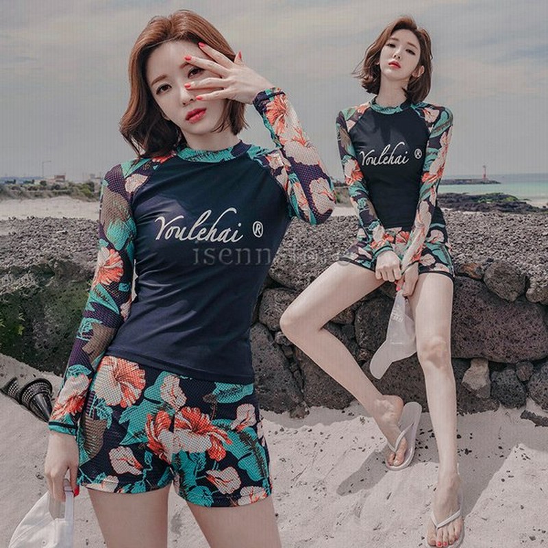 フィットネス水着 長袖 レディース セパレート トップス ショートパンツ2点セット体型カバー 花柄 ラッシュガード 日焼け止め サーフィン 水着 韓国ファッション 通販 Lineポイント最大0 5 Get Lineショッピング