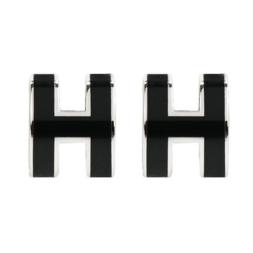 Hermes 愛馬仕 Mini Pop H earrings 經典H簍空耳環(黑/銀)_廠商直送