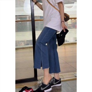 喇叭九分褲 高腰微辣褲 寬鬆微喇褲顯瘦牛仔褲女士夏季新款時尚開叉百搭小個子九分褲韓版0827