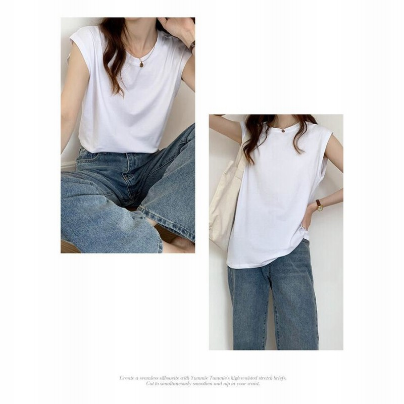 トップス レディース 春 夏 春夏 黒 白 カットソー ノースリーブ