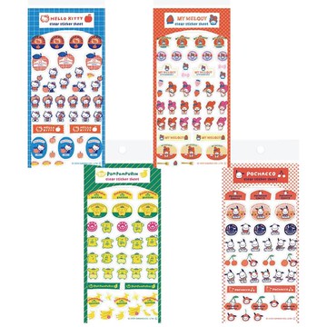 小禮堂 Sanrio 三麗鷗 復古PET透型貼紙組 (水果款) Kitty 美樂蒂 布丁狗 帕恰狗
