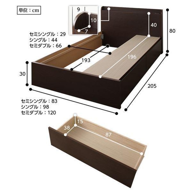 組立設置サービス付き〕薄型宮付き 頑丈ボックス収納 ベッド シングル