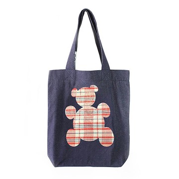 紅白藍330 X 又一山人 - 熊白藍牛仔布袋 A (大熊)格仔