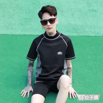 束胸泳衣 運動拼色有袖拉鍊式束胸泳衣 LESGO