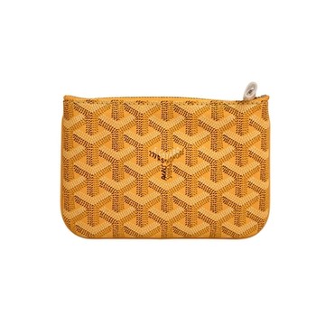 GOYARD 經典滿版LOGO防水皮革一字型拉鍊零錢包(陽光黃)