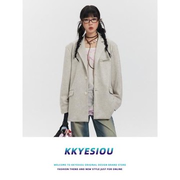 KKyesiou麂皮絨潮牌提花西裝男女美式中國風新中式設計感西服外套