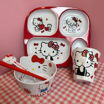 【臺灣-出貨】HelloKitty兒童餐具套裝密胺碗水果盤學生宿舍飯碗家用泡麪碗漂亮HIAGU3