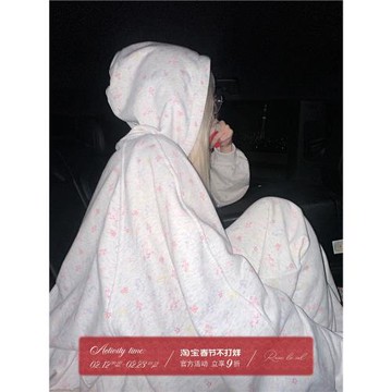 Rase le sol‘Vitality Sonata’滿印灰色寬松連帽衛衣闊腿褲套裝