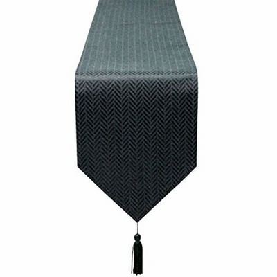 Cleib ヘリンボーン柄 撥水加工 テーブルランナー 約25x180cm ブラック FS006