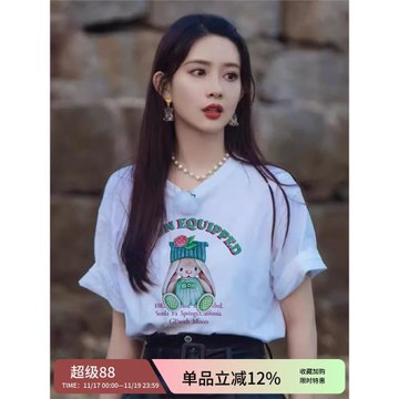 孟子義同款兔子短袖t恤女夏季百搭小眾寬松明星上衣服2025夏裝潮